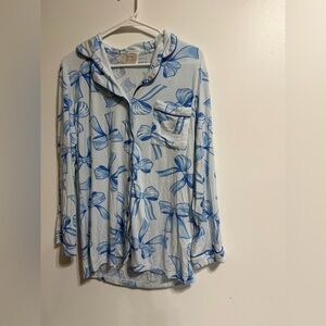 In My Sundays Blue Bow Long Sleeve Pajama Set Size Small